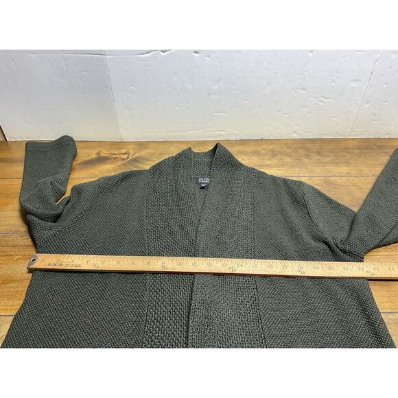 Eileen Fisher Olive Green 100% Merino Wool Open Front Cardigan Italian Yarn L - Picture 9 of 12